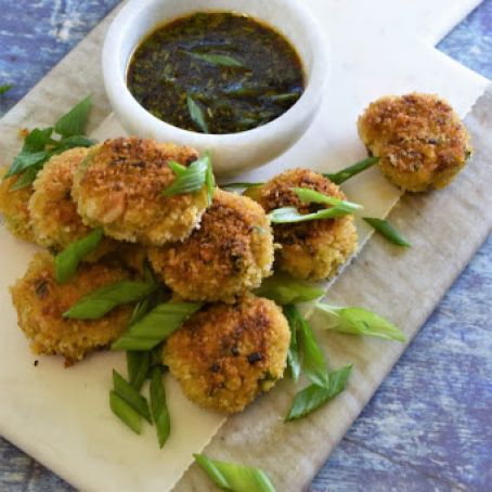 Asian Chicken Peanut Cakes with Sweet Chili Soy Dipping Sauce